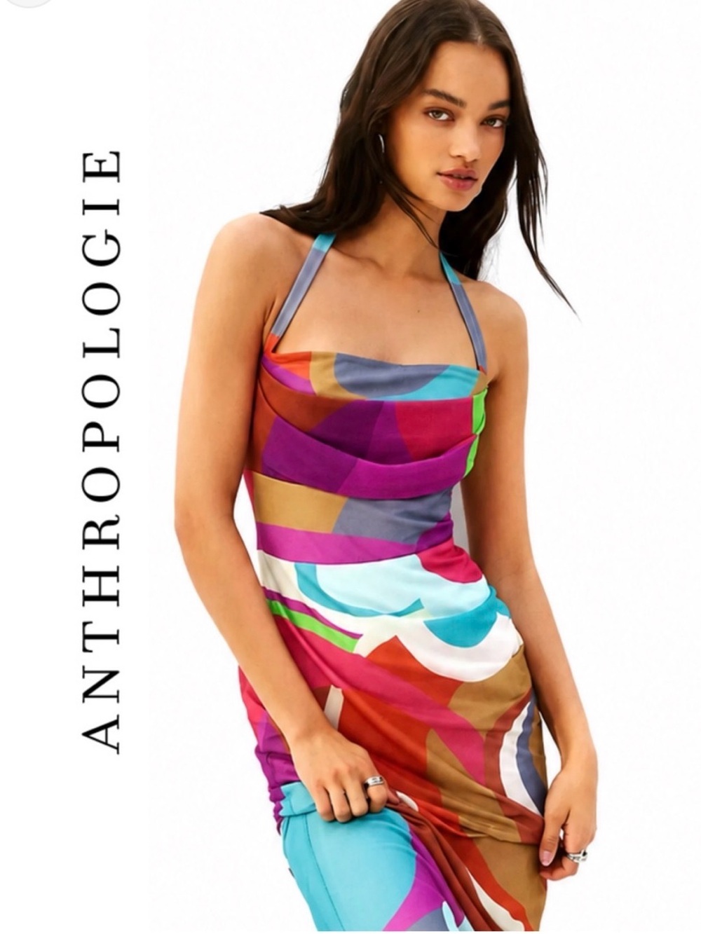 NWT ✨ Anthropologie Multicolor Halter Square Neck Midi Dress